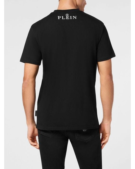 Philipp Plein Black Slim Fit Cotton T-Shirt With Skull And Monogram Print for men
