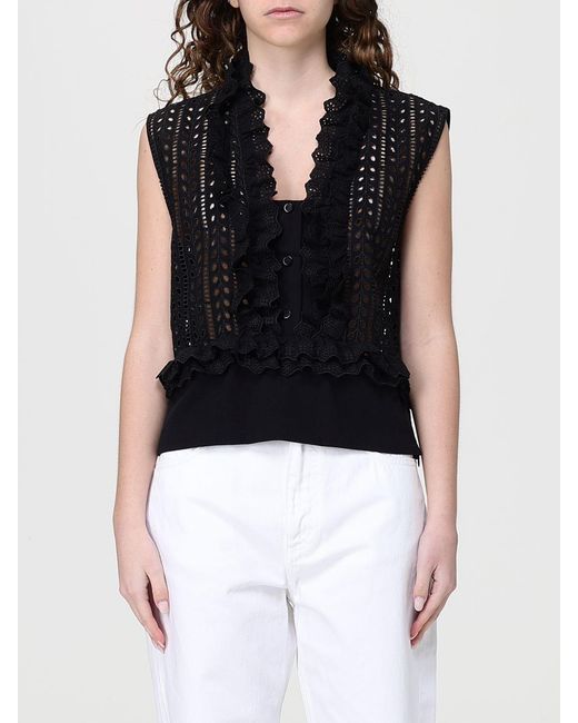 Alberta Ferretti Black Cotton And Linen Blend Top