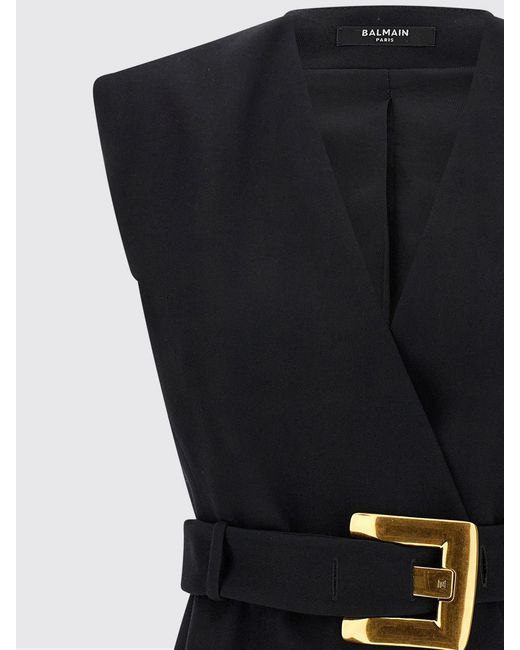 Balmain Black Virgin Wool Blazer Dress With Belt
