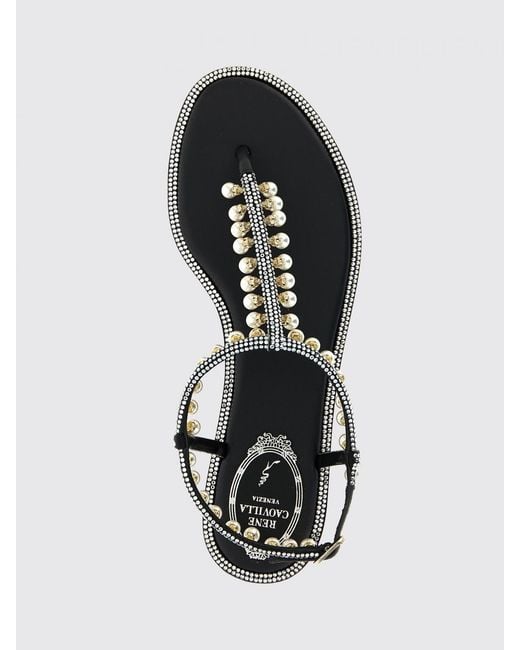 Rene Caovilla White Diana Low-Heeled Leather Thong Sandals With Pearls And Crystals