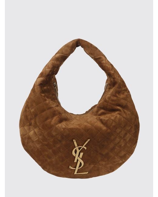 Saint Laurent Brown Icare Quilted Suede Shoulder Bag With Ysl Monogram