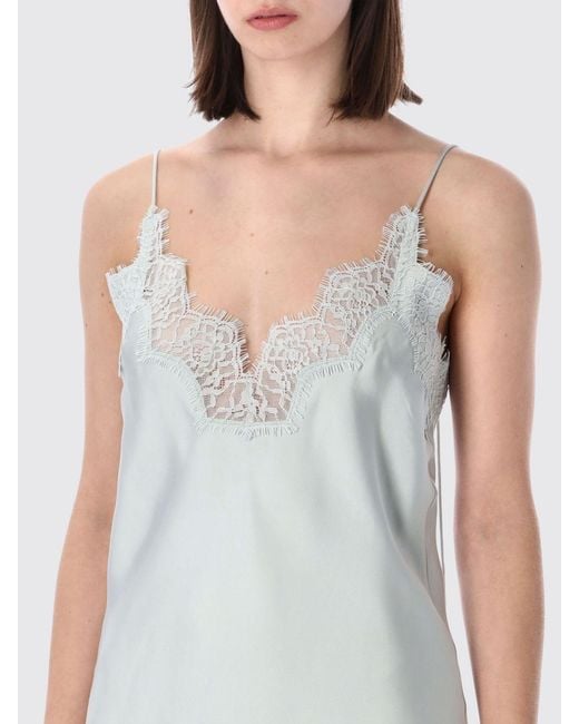 Rohe Green Silk Slip Dress With Lace Inserts
