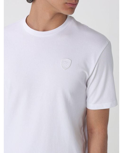 Blauer White Cotton T-Shirt With Emblem for men