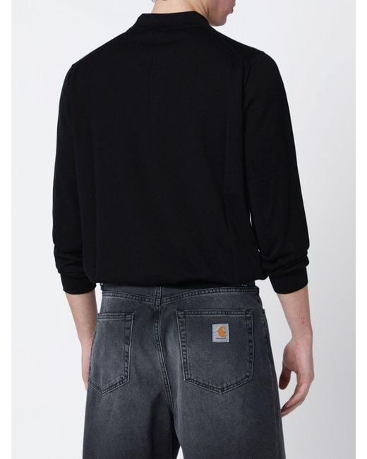 Drumohr Black Cotton Knit Polo Shirt for men