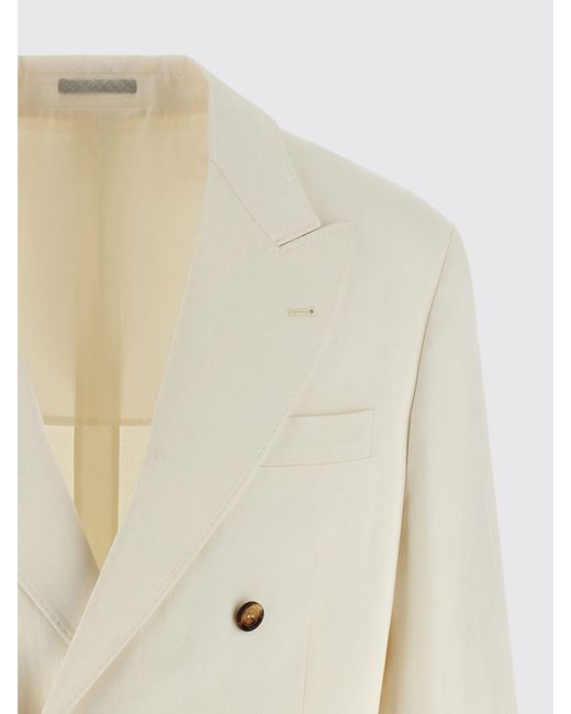 Brunello Cucinelli Natural Silk And Linen Double-Breasted Blazer for men