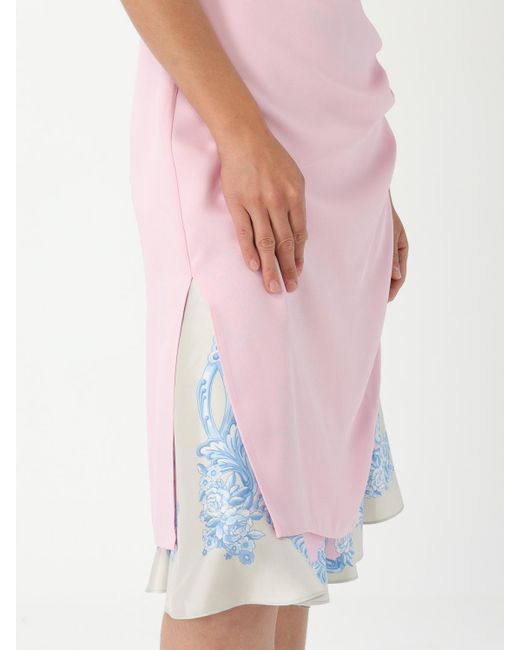 Versace Pink Layered Midi Dress With Print