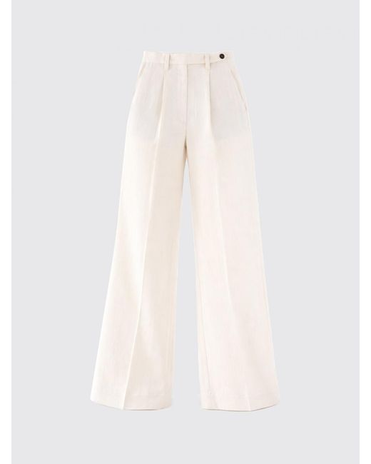 Brunello Cucinelli White Linen Blend Wide-Leg Trousers