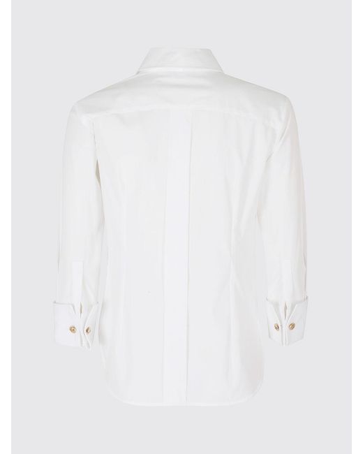 Elisabetta Franchi White Cotton Blouse With Pussy-Bow Collar And Concealed Buttons