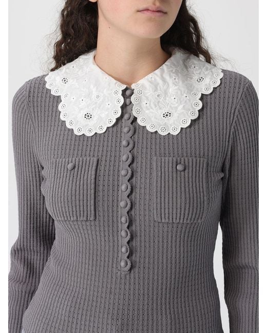 Self-Portrait Gray Cotton Knit Top