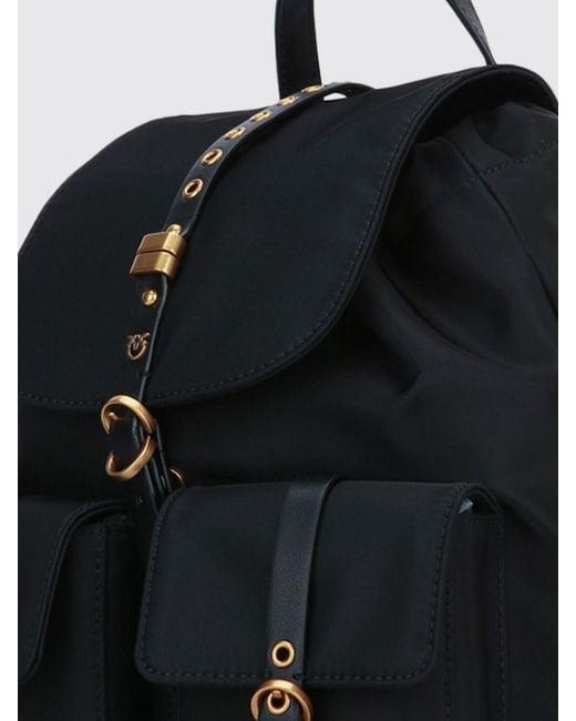 Pinko Black Nylon Backpack With Studs And Metal Eyelets