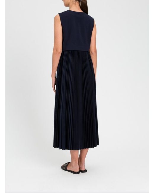 Twinset Blue Pleated Crepe Midi Dress