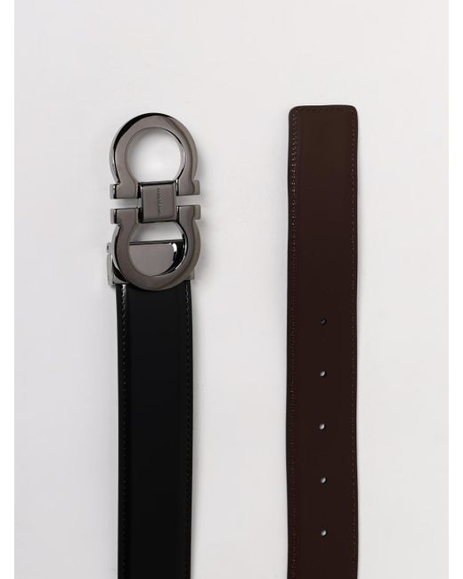 Ferragamo White Reversible Brushed Leather Belt for men