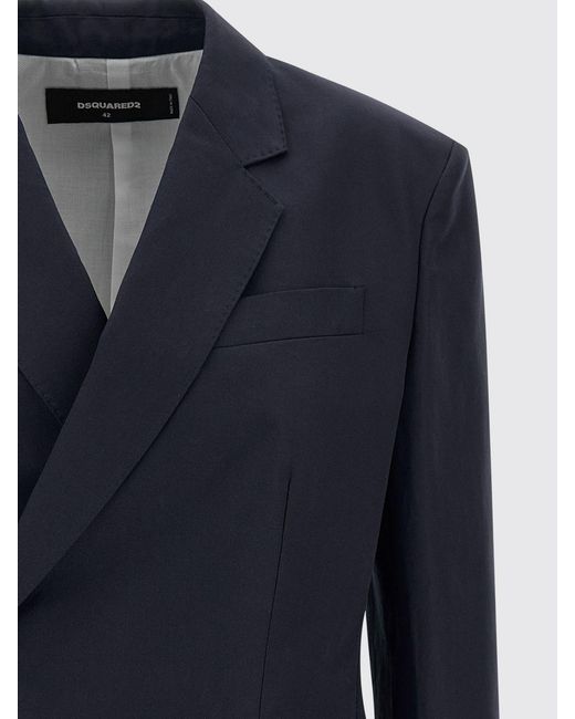DSquared² Blue Double-Breasted Cotton Blend Blazer