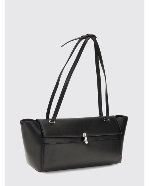 SAVETTE Black Symmetry Smooth Calfskin Shoulder Bag With Metallic Clasp