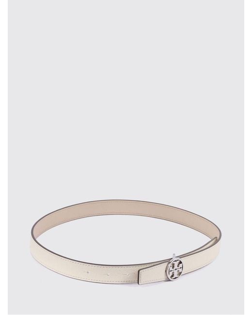 Tory Burch Gray Miller Leather Belt With Double T Logo