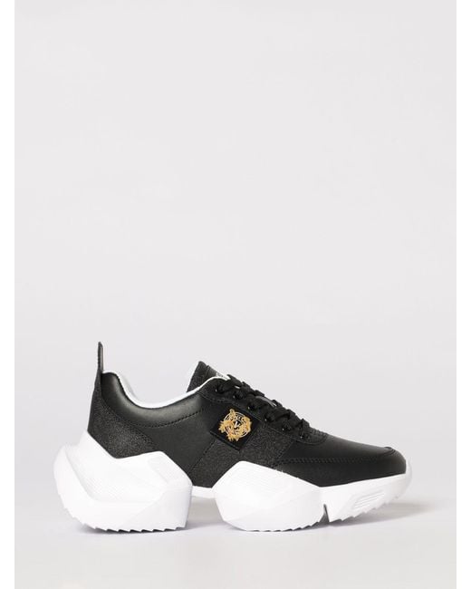 Versace Jeans Couture Black Leather And Lurex Mesh Sneakers