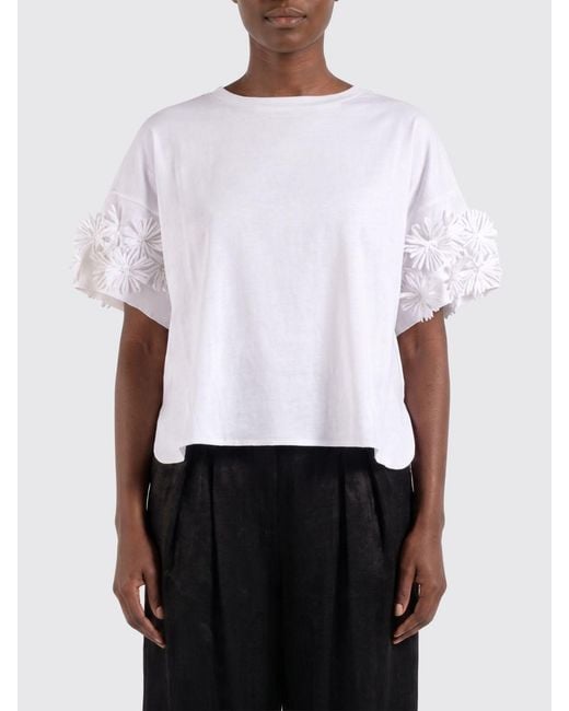 MEIMEIJ White Cotton T-Shirts With Flowers