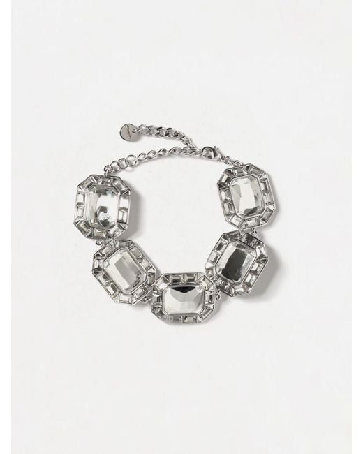 Self-Portrait Metallic Brass Choker Necklace With Square Crystals
