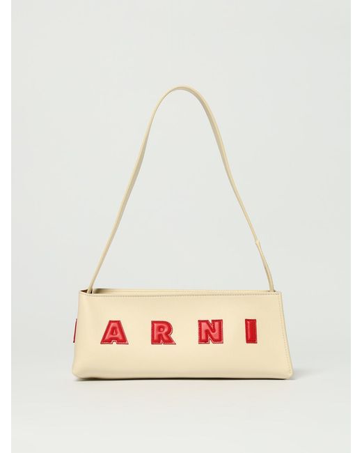 Marni Natural Calfskin Shoulder Bag With Logo