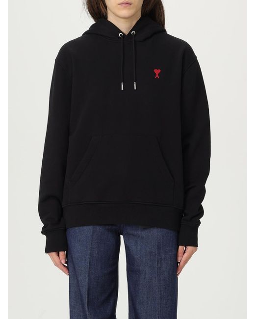 AMI Black Cotton Hoodie With Logo