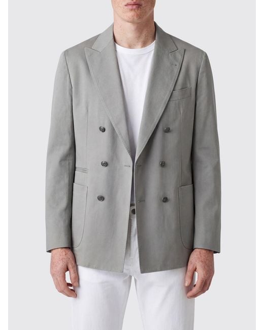 Brunello Cucinelli Gray Double-Breasted Silk Blazer for men