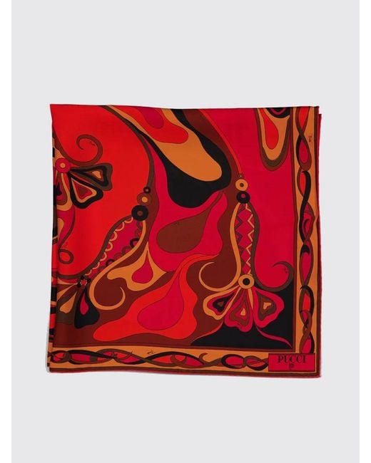 Emilio Pucci Red Printed Silk Scarf