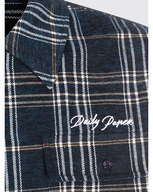 Daily Paper Blue Check-Pattern Cotton-Blend Shirt With A French Collar for men