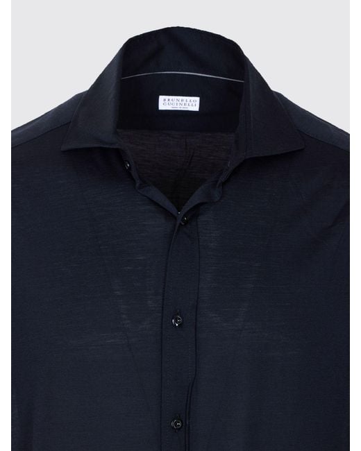 Brunello Cucinelli Blue Casual Silk And Cotton Shirt for men
