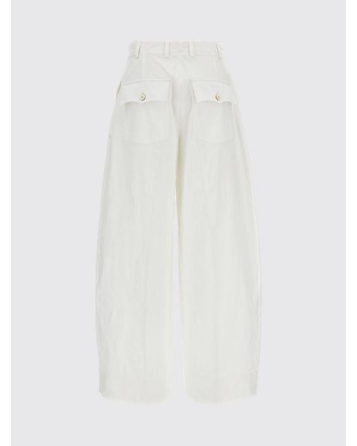 Alberto Biani White High-Waisted Wide Leg Cotton Trousers With Belt Loops