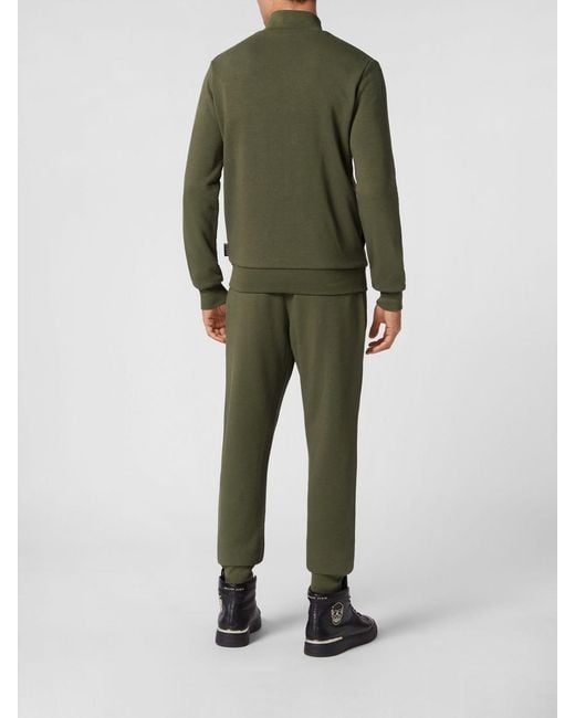Philipp Plein Green Jersey Tracksuit With Metallic Logo for men