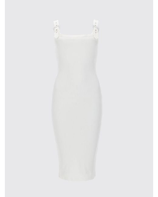 Versace Jeans Couture White Cotton Jersey Midi Sheath Dress With Square Neckline