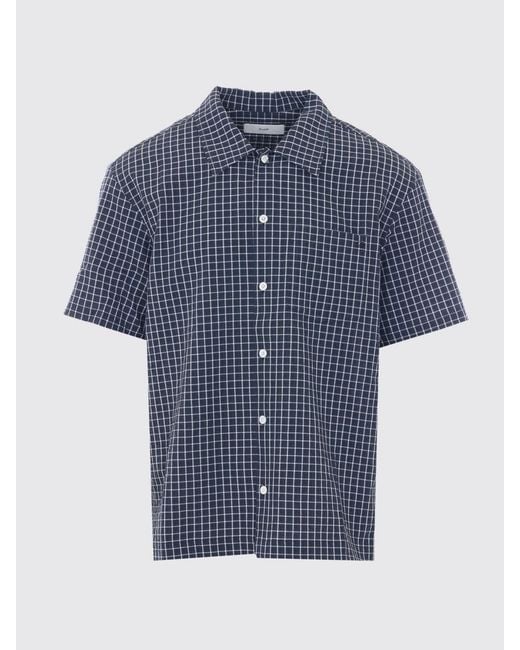 DUNST Blue Check Pattern Cotton-Blend Shirt With Patch Pocket And Dropped Shoulders