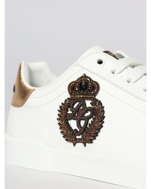 Dolce & Gabbana White Dolce &Amp Gabbana Portofino Leather Trainers With Patches And Monogram for men