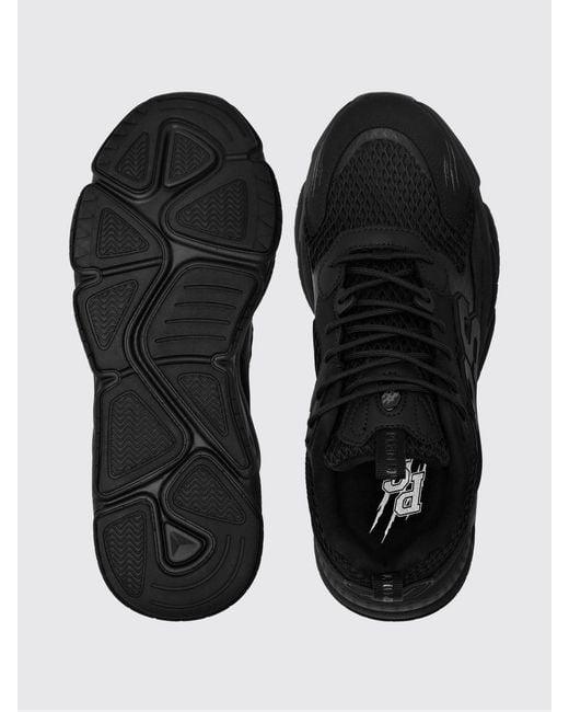 Philipp Plein Black Leather And Mesh Low-Top Trainers With Contrast Monogram for men