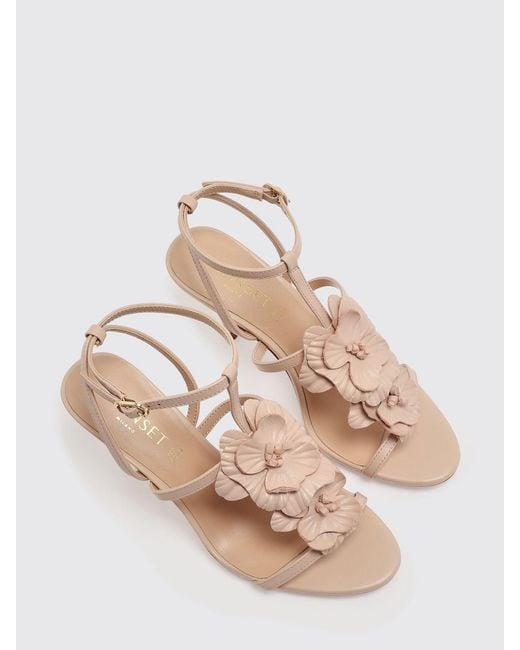 Twinset Natural Leather Sandals With Flowers