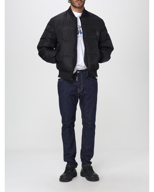 DSquared² Blue Padded Jacket With Zip Fastening And Ribbed Edges for men