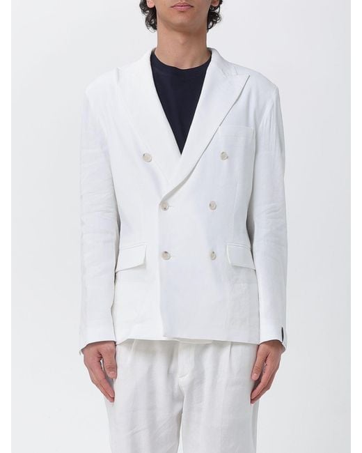 Paolo Pecora White Linen And Viscose Double-Breasted Blazer for men