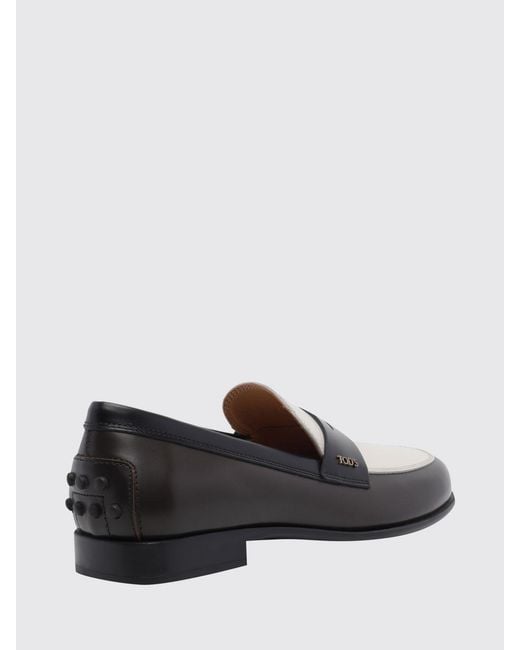 Tod's White Brushed Leather Loafers With Strap And Metal Logo