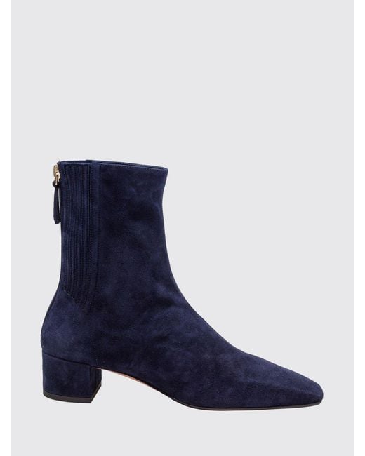 Aquazzura Blue Saint Honorè Suede Ankle Boots With Square Toe