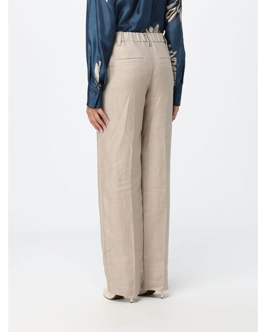 Brunello Cucinelli Natural Straight Linen Trousers With Nickel-Free Monili