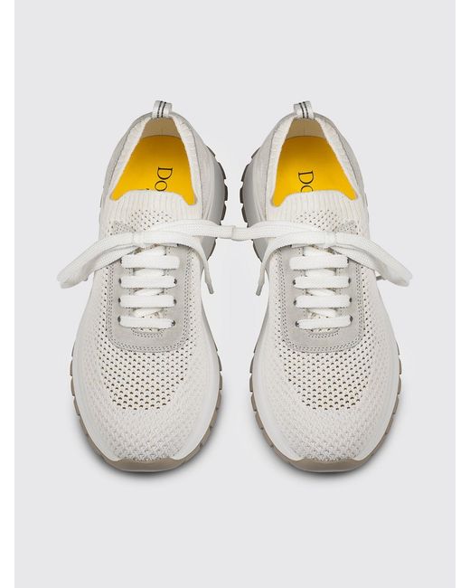 Doucal's White Crochet Knit And Suede Sneakers