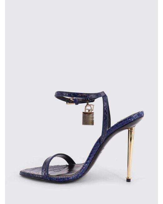 Tom Ford Blue Padlock Crocodile Print Leather Sandals
