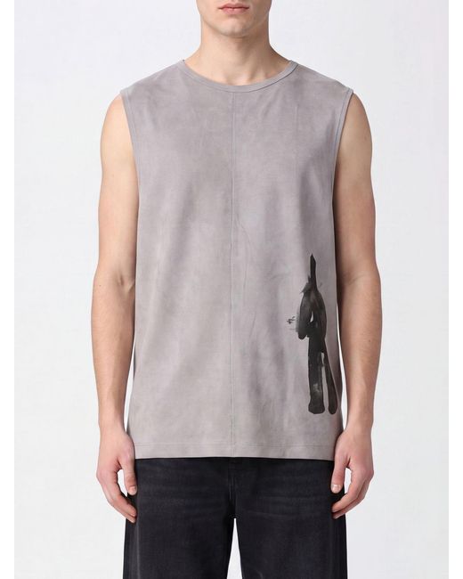 Ziggy Chen Gray Graphic Print 100% Cotton Tank Top With Crew Neck for men