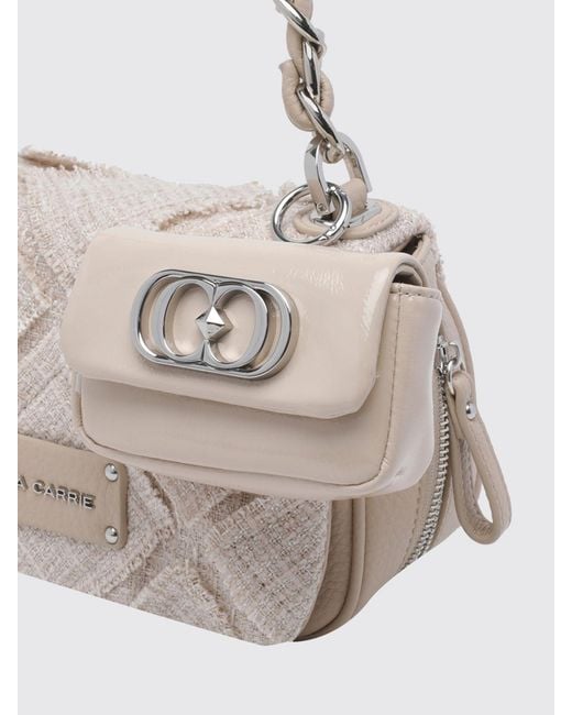 La Carrie White Tweed Mini Shoulder Bag With Woven Chain Handle