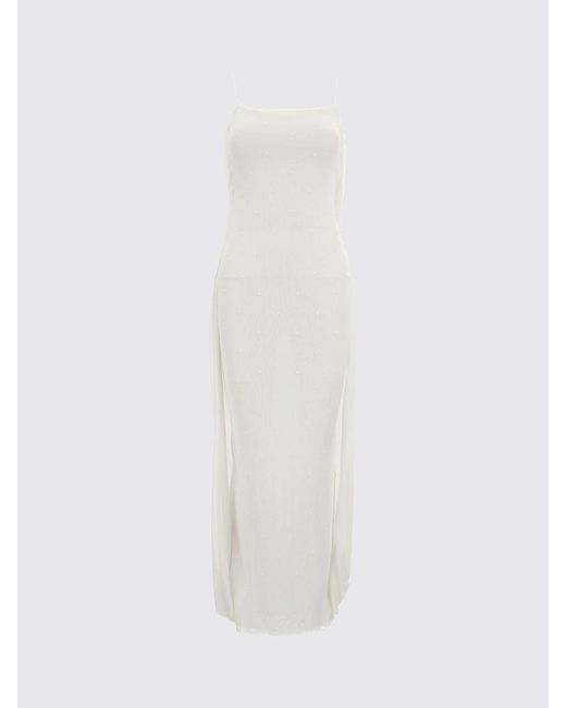 Jacquemus White Viscose Midi Dress With Pearls