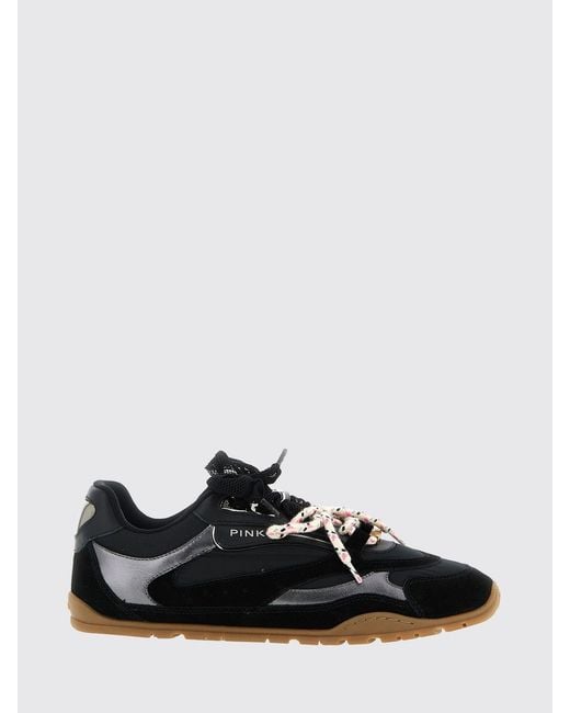 Pinko Black Yulia Leather And Nylon Sneakers