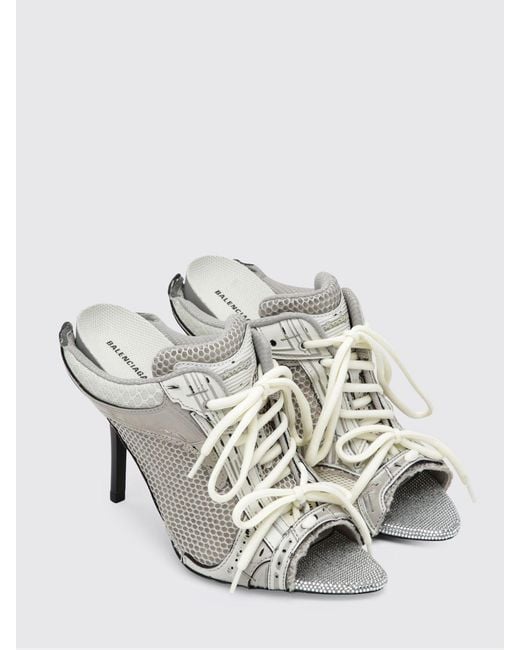 Balenciaga White Stapler Mesh Mules With Mid Stiletto Heel