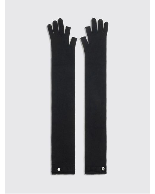 Rick Owens Black Long Merino Wool Gloves With Ribbed Edges