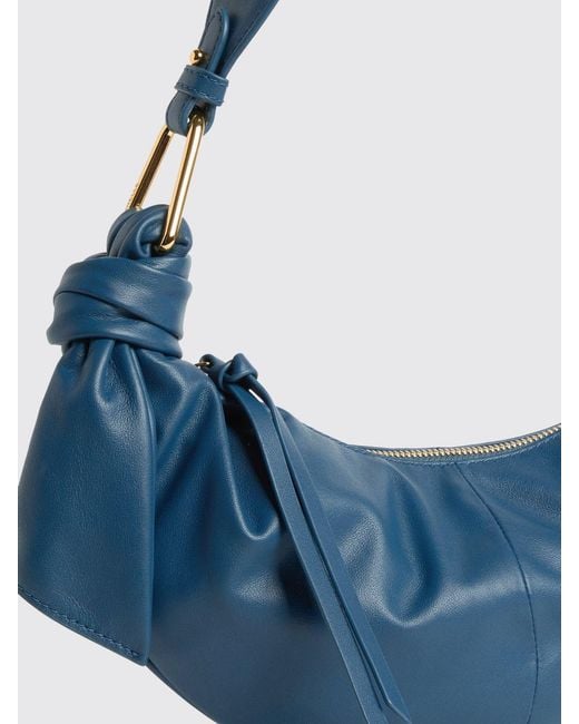 Coccinelle Blue Furoshiki Small Ruched Leather Bag