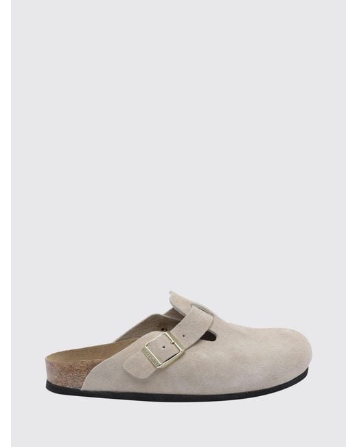 Birkenstock White Boston Suede Mules With Cork Footbed